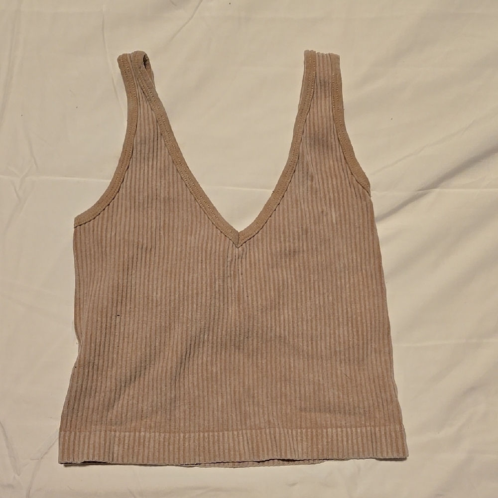 Aura Tan Ribbed Tank Top